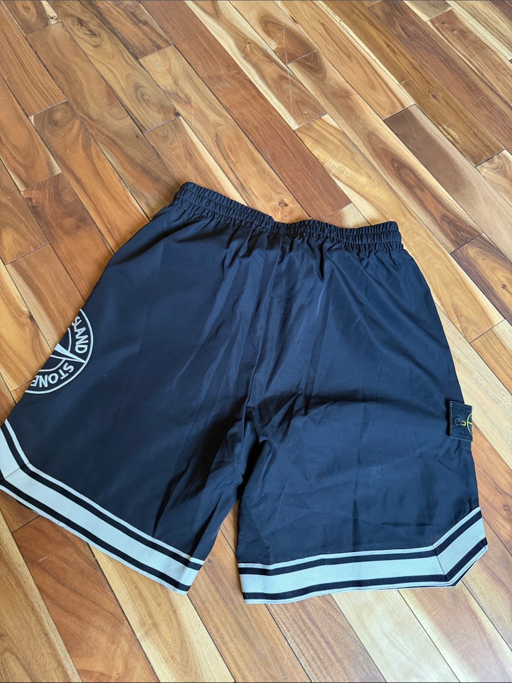 Stone Island Black Athletic Shorts with White Trim - Picture 3 of 4